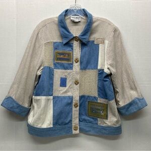 Vintage City Girl by Nancy Bolen Womens Blue Beige Button Front Jacket Size 12